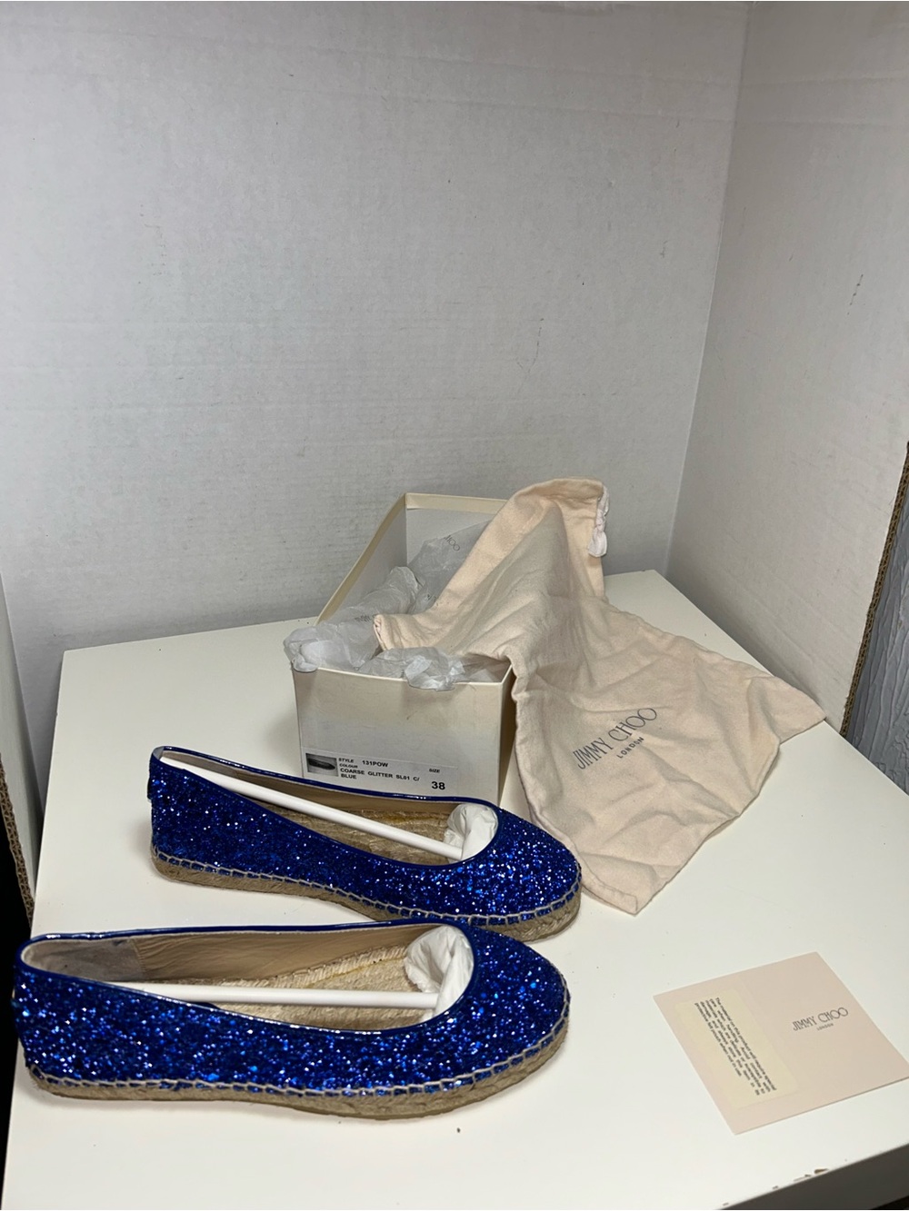 Jimmy Choo Blue Glitter Sparkle Slip On Espadrille Flats